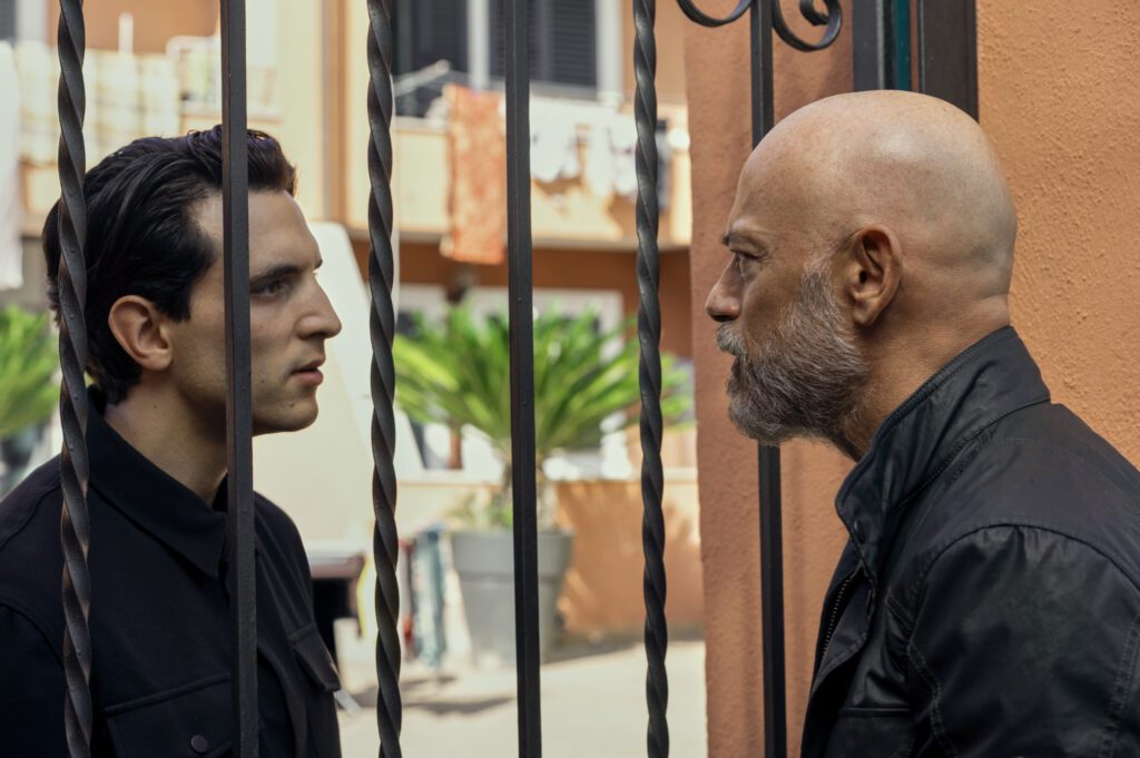 Suburraeterna. (L to R) Giacomo Ferrara as Alberto, Filippo Nigro as Cinaglia in episode 102 of Suburraeterna. Cr. Emanuela Scarpa/Netflix © 2023