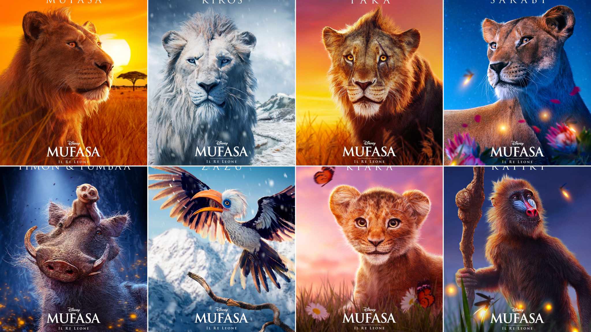 Mufasa: Il Re Leone, i character poster italiani dedicati ai protagonisti